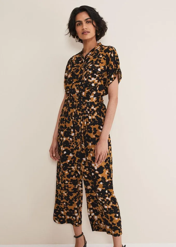 Phase Eight Nell Abstract Cropped Wide Leg Jumpsuit Neutral Women Dresses