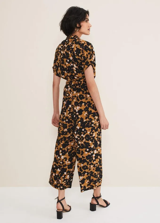 Phase Eight Nell Abstract Cropped Wide Leg Jumpsuit Neutral Women Dresses