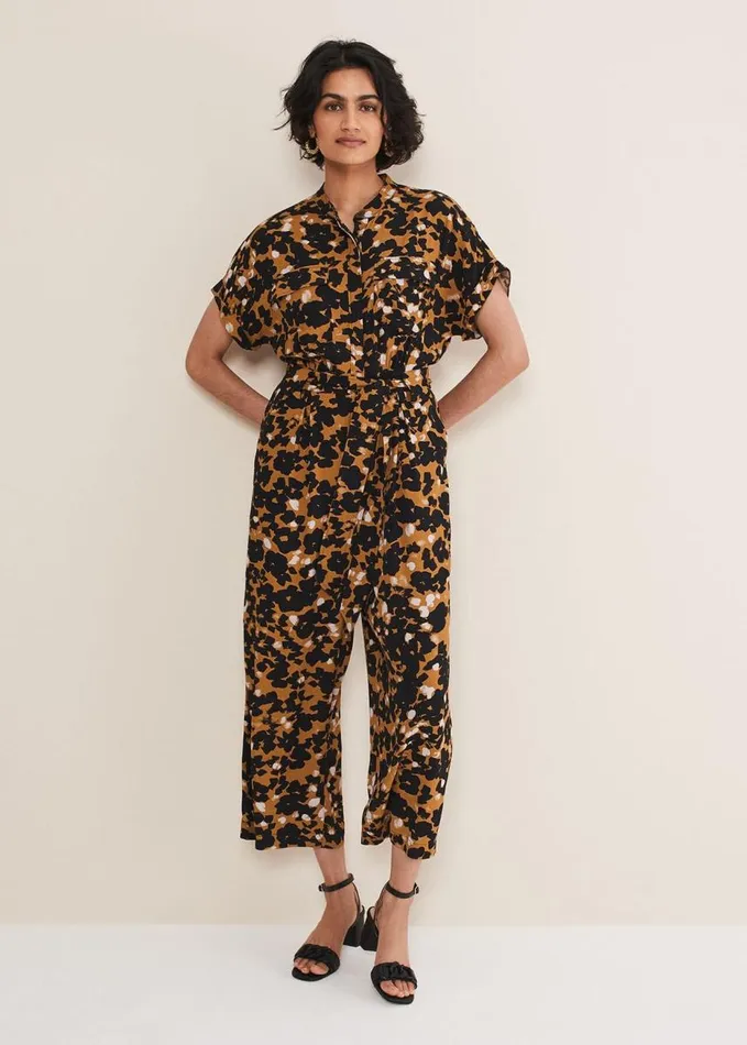 Phase Eight Nell Abstract Cropped Wide Leg Jumpsuit Neutral Women Dresses