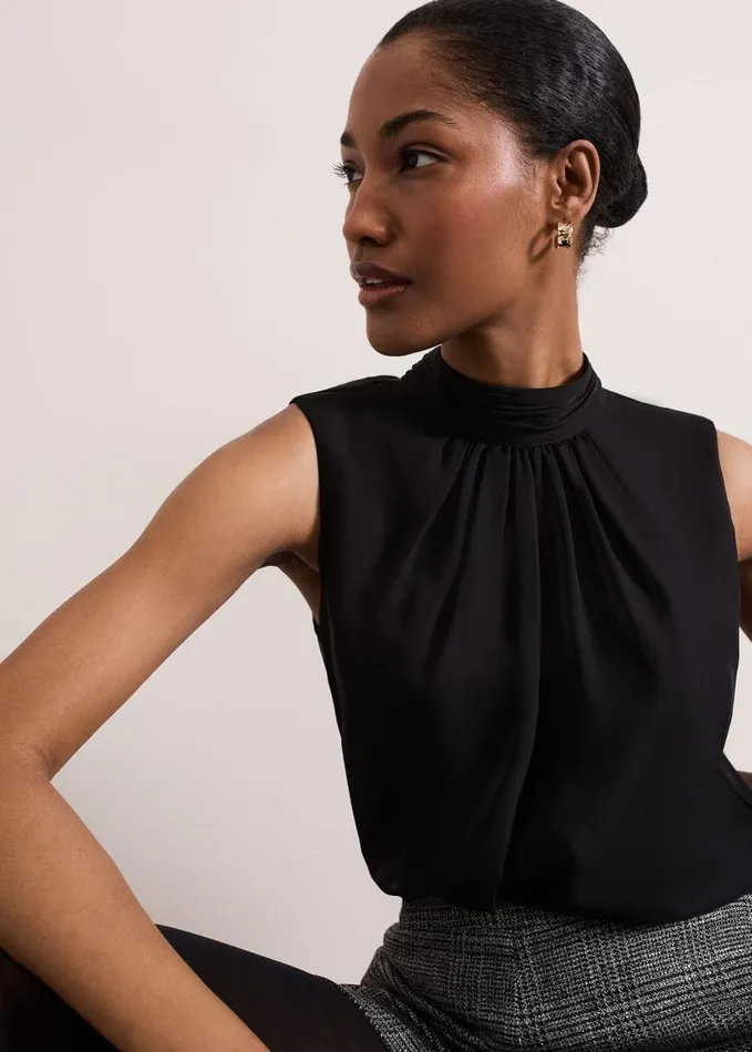 Phase Eight Nella High Neck Top Black Women Shirts and Blouses