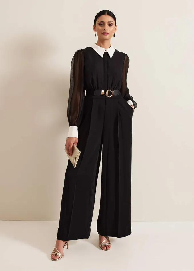 Phase Eight Nerissa Collar Shirt Jumpsuit Black Women Jumpsuits