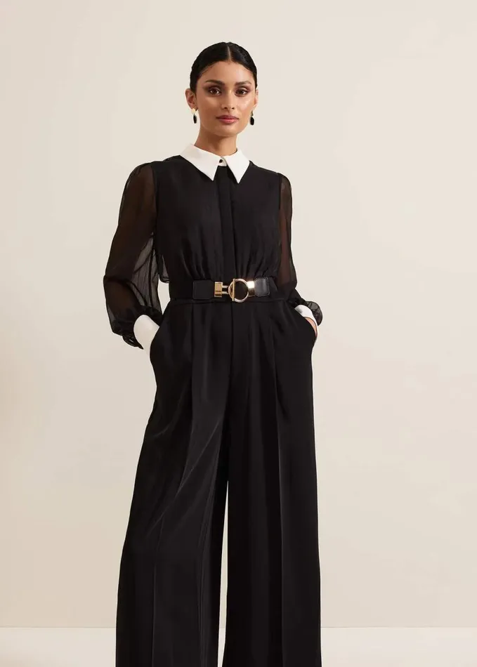 Phase Eight Nerissa Collar Shirt Jumpsuit Black Women Jumpsuits