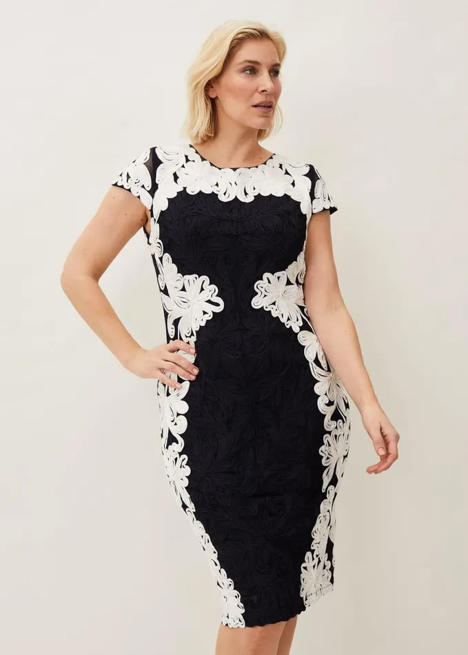 Phase Eight Nori Tapework Lace Fitted Dress Navyivory Women Dresses