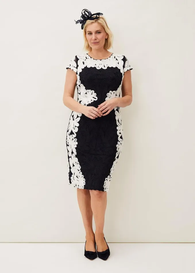 Phase Eight Nori Tapework Lace Fitted Dress Navyivory Women Dresses