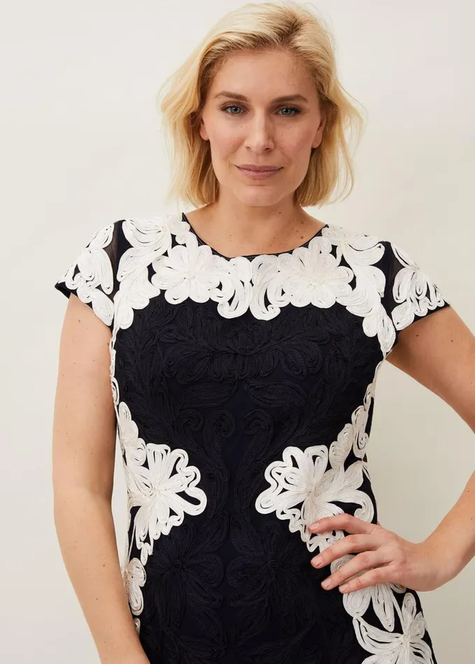 Phase Eight Nori Tapework Lace Fitted Dress Navyivory Women Dresses