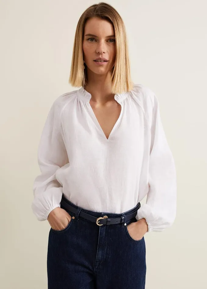 Phase Eight Nova Linen Blouse White Women Shirts and Blouses