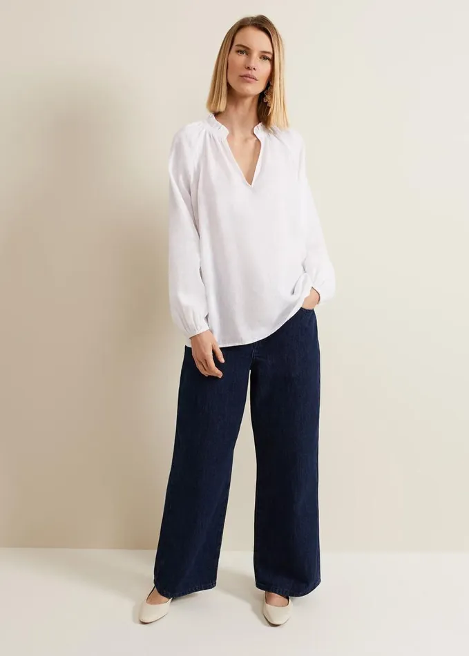 Phase Eight Nova Linen Blouse White Women Shirts and Blouses