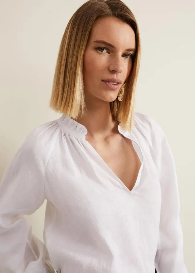 Phase Eight Nova Linen Blouse White Women Shirts and Blouses