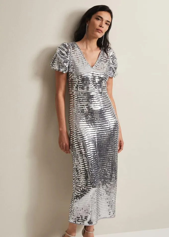 Phase Eight Novalie Silver Sequin Midaxi Dress Silver Women Dresses