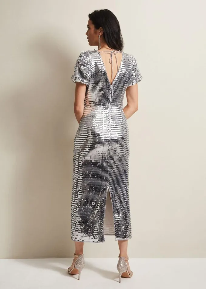 Phase Eight Novalie Silver Sequin Midaxi Dress Silver Women Dresses