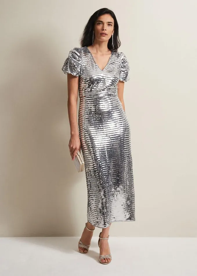 Phase Eight Novalie Silver Sequin Midaxi Dress Silver Women Dresses