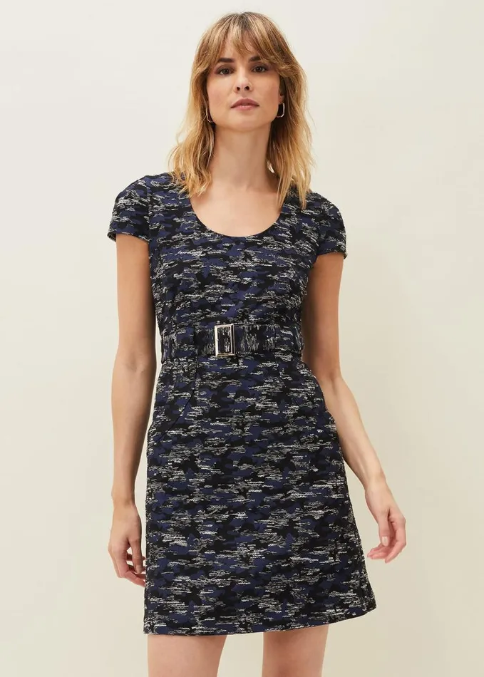 Phase Eight Oketo Jacquard Dress Indigo Women Dresses