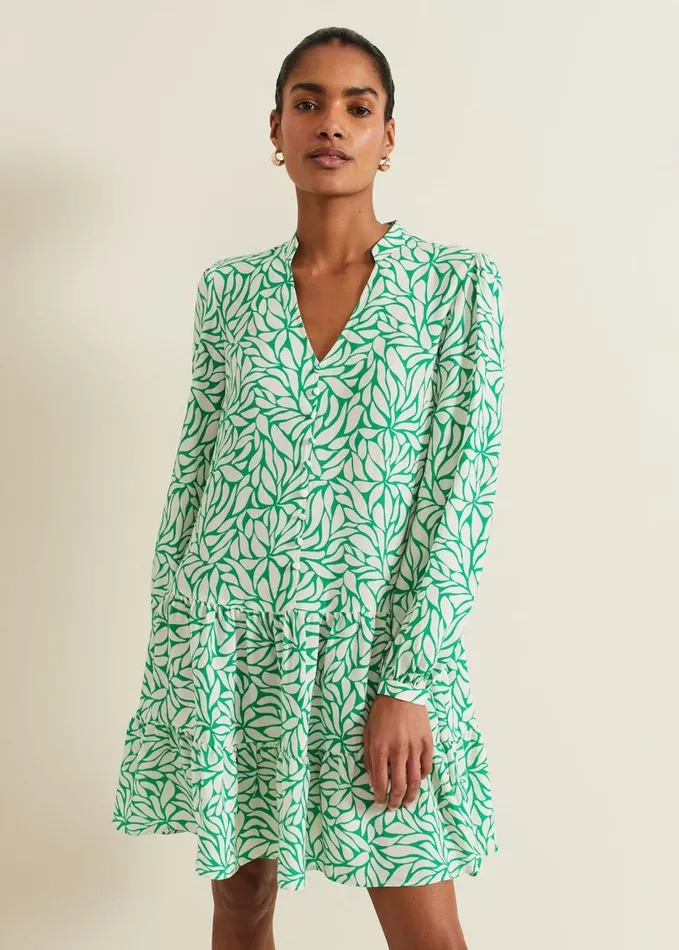 Phase Eight Penele Leaf Print Swing Dress Green Women Dresses