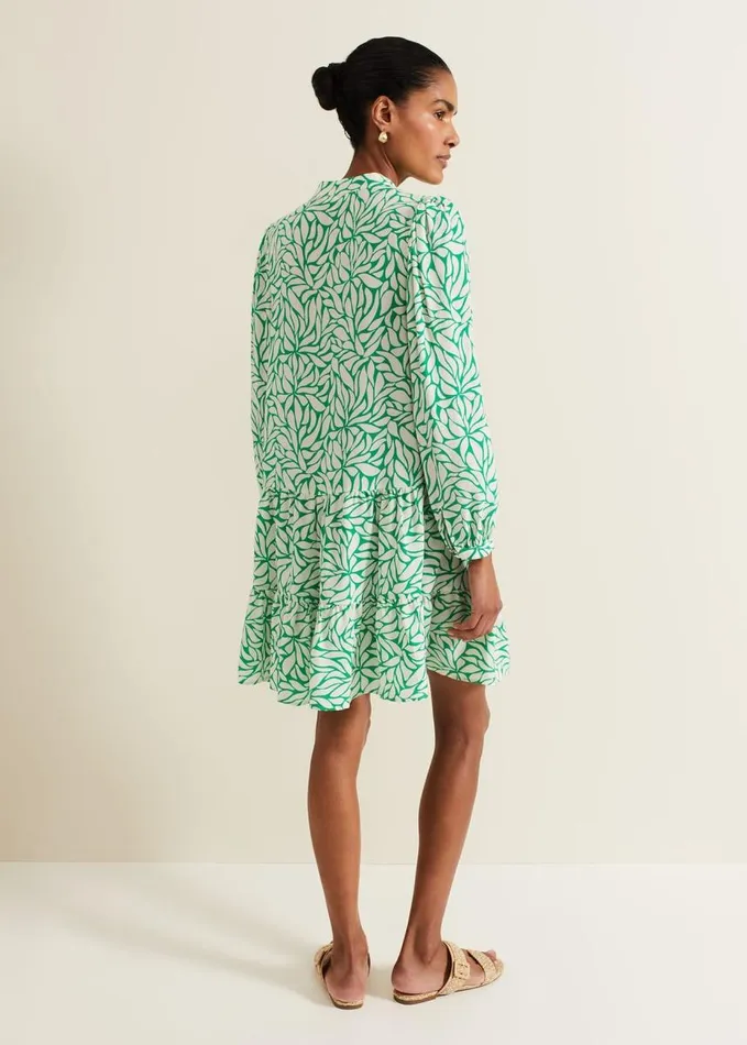 Phase Eight Penele Leaf Print Swing Dress Green Women Dresses