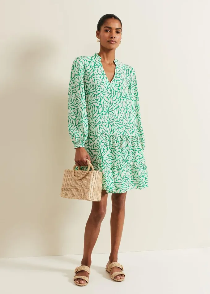 Phase Eight Penele Leaf Print Swing Dress Green Women Dresses