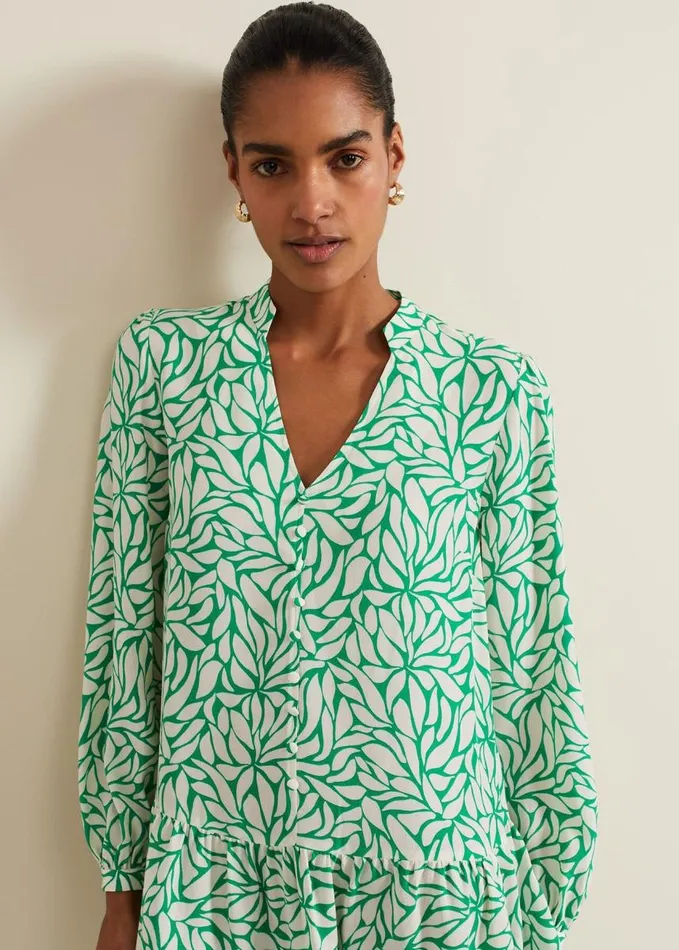 Phase Eight Penele Leaf Print Swing Dress Green Women Dresses