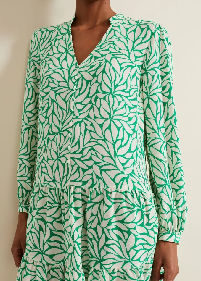 Phase Eight Penele Leaf Print Swing Dress Green Women Dresses