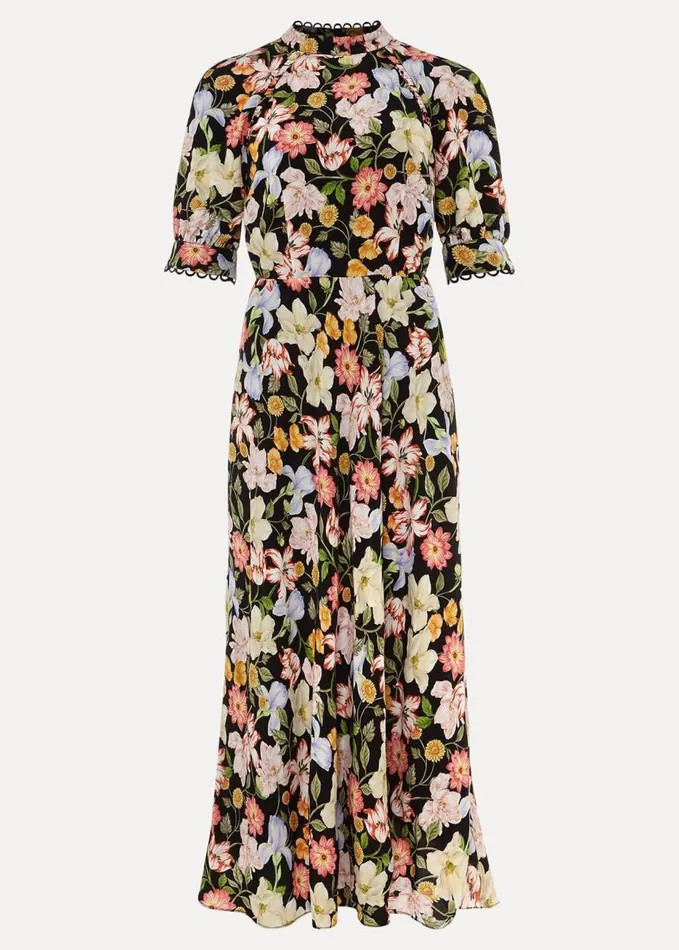 Phase Eight Penelope Floral Puff Sleeve Midi Dress Blackmulti Women Dresses