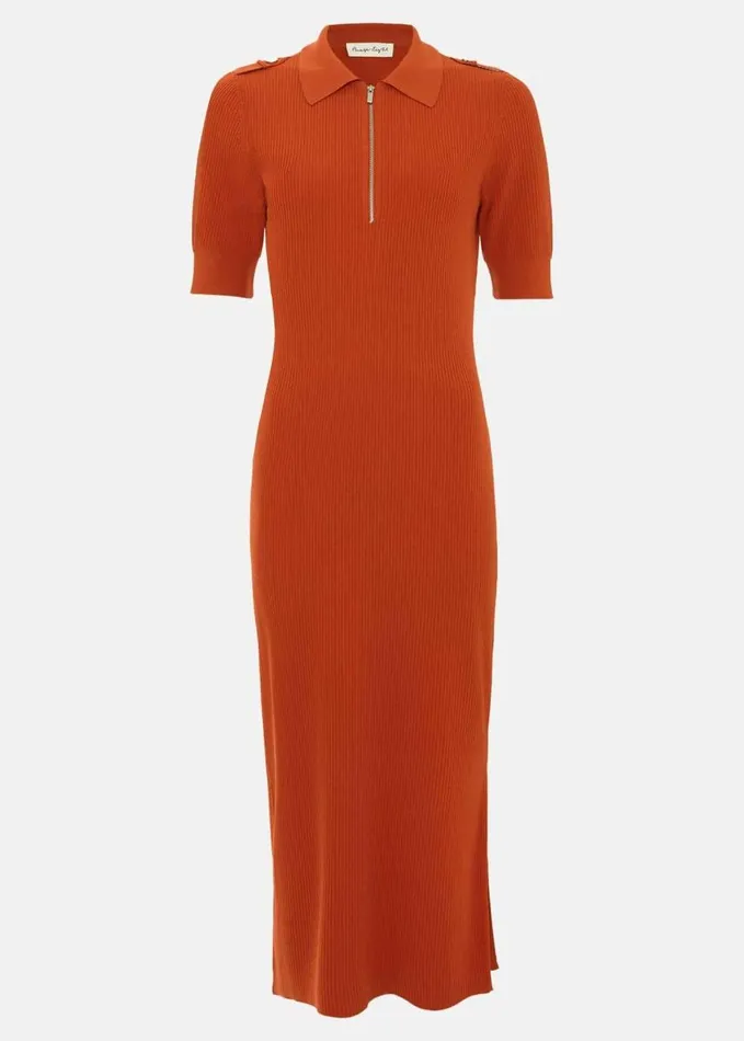 Phase Eight Perrie Ribbed Zip Midi Dress Orange Women Dresses