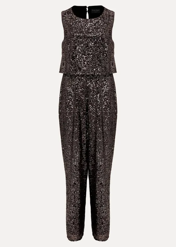 Phase Eight Petite Aubrey Sequin Wide Leg Jumpsuit Gunmetal Women Dresses