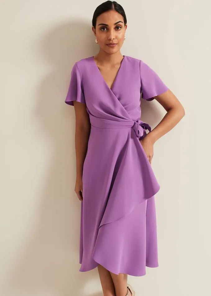 Phase Eight Petite Julissa Frill Wrap Dress Purple Women Dresses