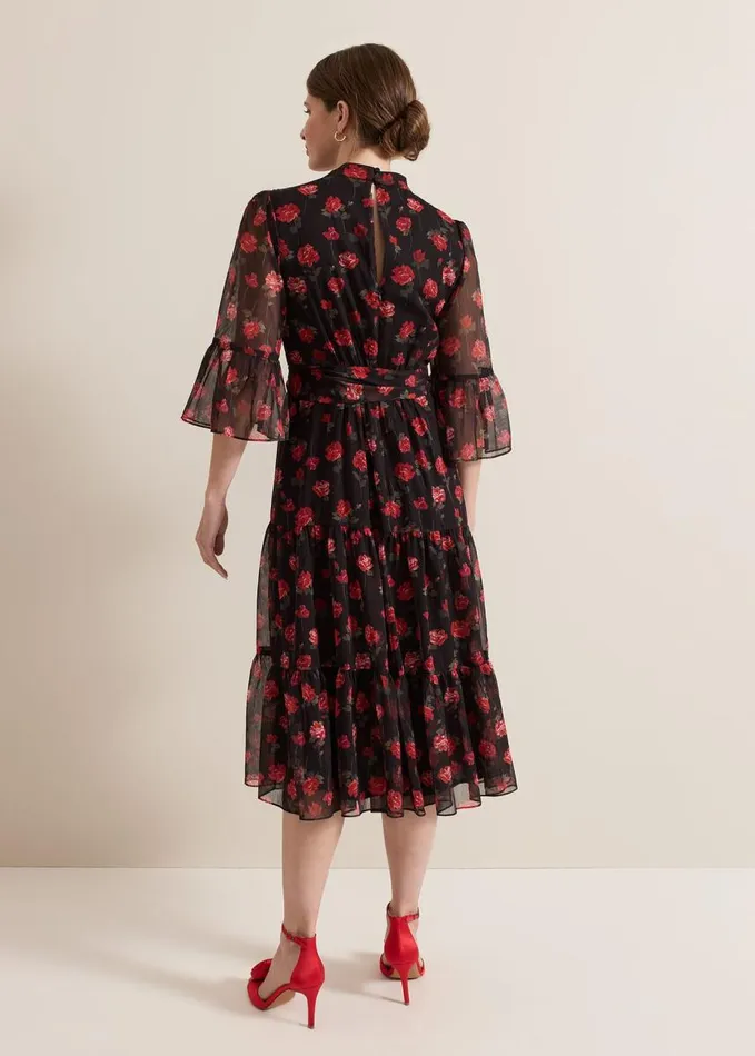 Phase Eight Petite Lela Floral Textured Midi Dress Blackmulti Women Dresses