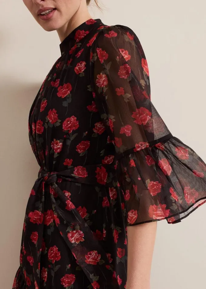 Phase Eight Petite Lela Floral Textured Midi Dress Blackmulti Women Dresses