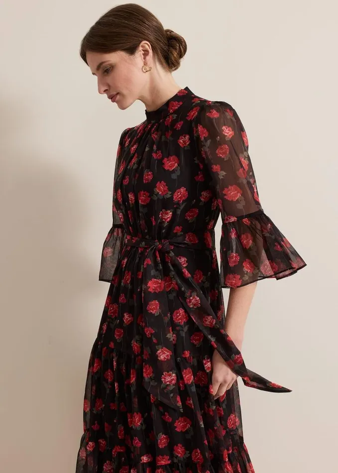 Phase Eight Petite Lela Floral Textured Midi Dress Blackmulti Women Dresses