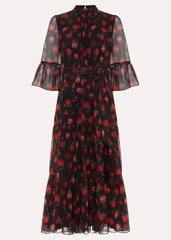 Phase Eight Petite Lela Floral Textured Midi Dress Blackmulti Women Dresses