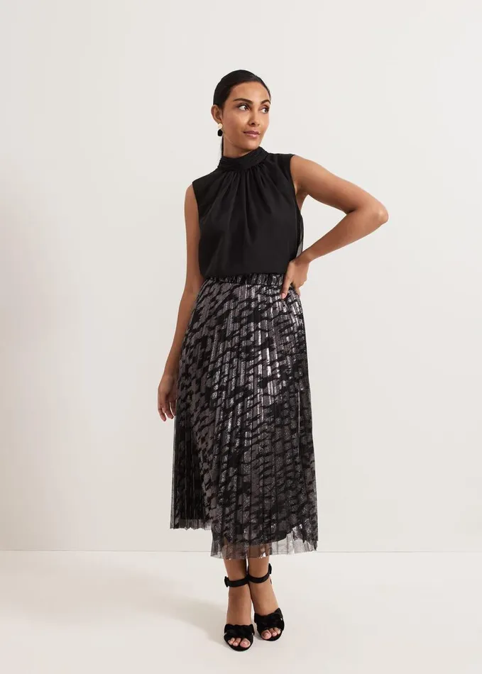 Phase Eight Petite Zoe Metallic Pleated Skirt Metallic Women Skirts