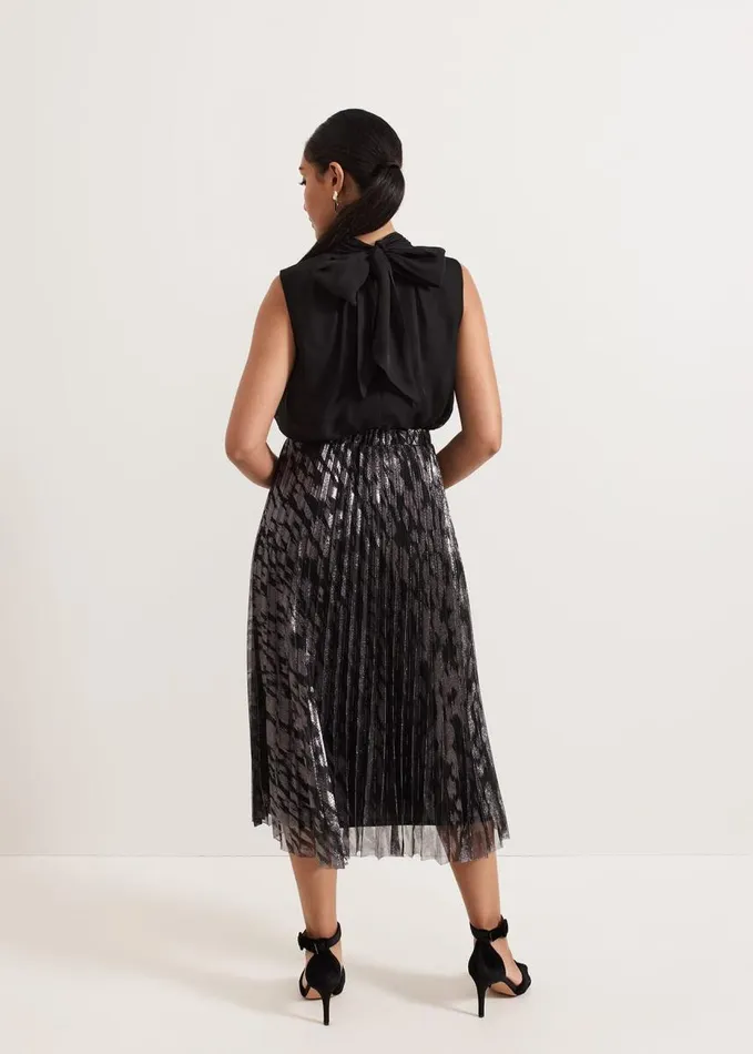 Phase Eight Petite Zoe Metallic Pleated Skirt Metallic Women Skirts