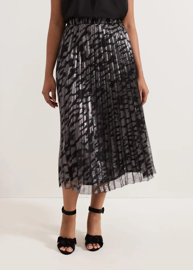 Phase Eight Petite Zoe Metallic Pleated Skirt Metallic Women Skirts