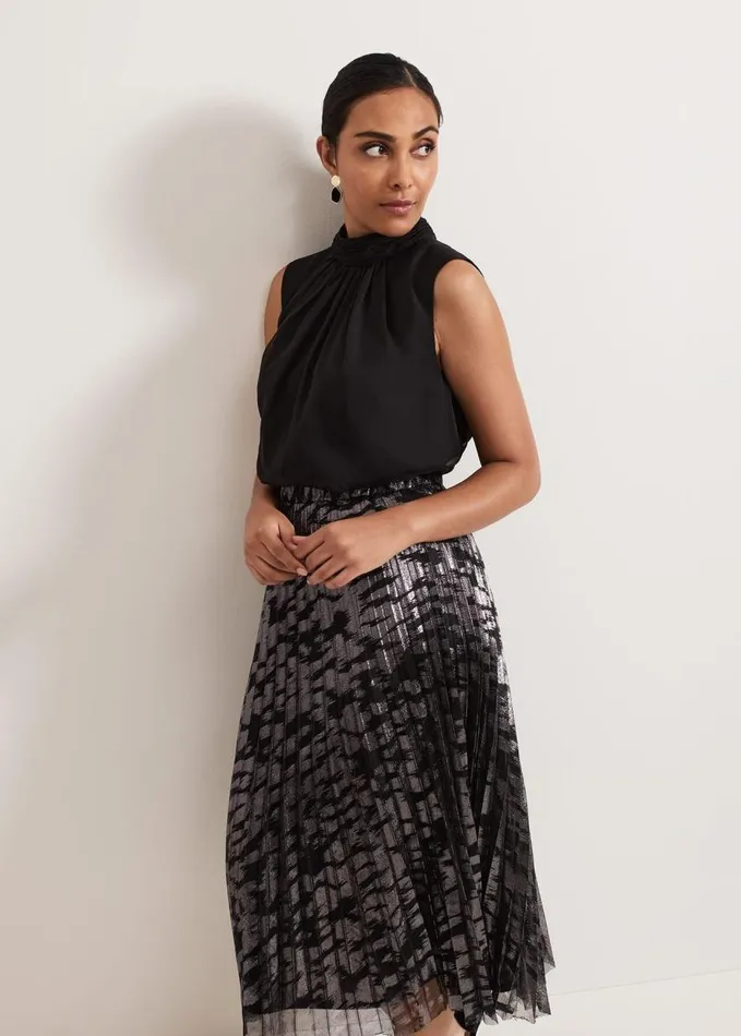 Phase Eight Petite Zoe Metallic Pleated Skirt Metallic Women Skirts