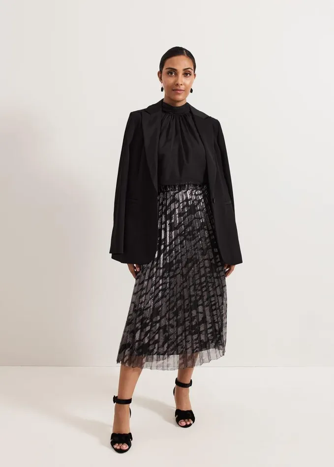 Phase Eight Petite Zoe Metallic Pleated Skirt Metallic Women Skirts