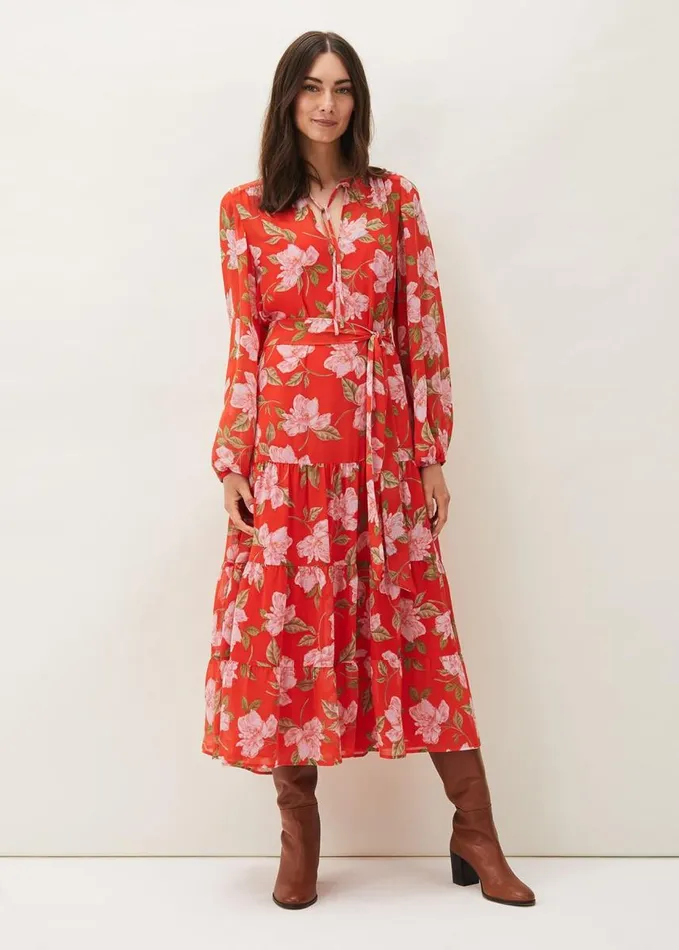 Phase Eight Philippa Floral Chiffon Maxi Dress Saffron Women Dresses