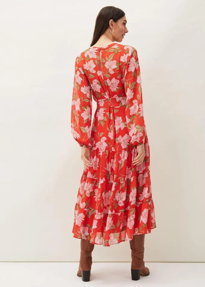 Phase Eight Philippa Floral Chiffon Maxi Dress Saffron Women Dresses