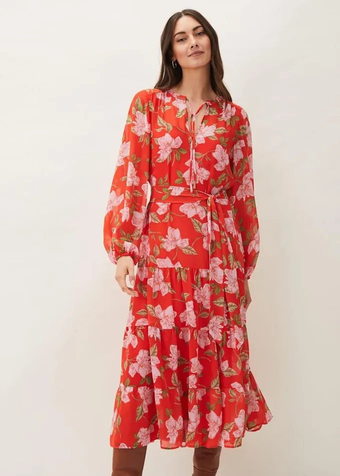 Phase Eight Philippa Floral Chiffon Maxi Dress Saffron Women Dresses