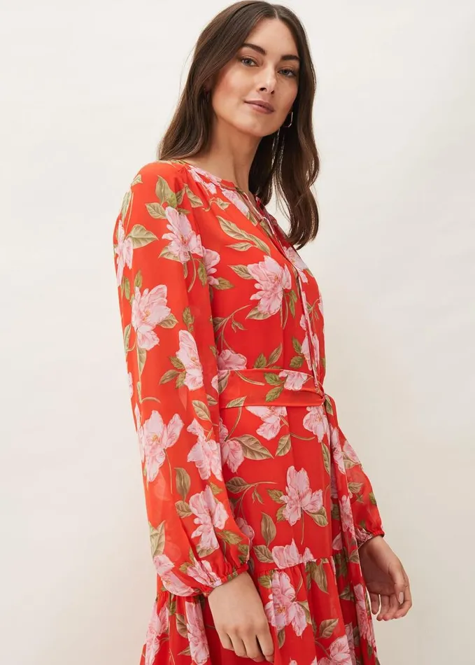 Phase Eight Philippa Floral Chiffon Maxi Dress Saffron Women Dresses