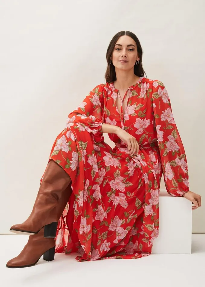 Phase Eight Philippa Floral Chiffon Maxi Dress Saffron Women Dresses