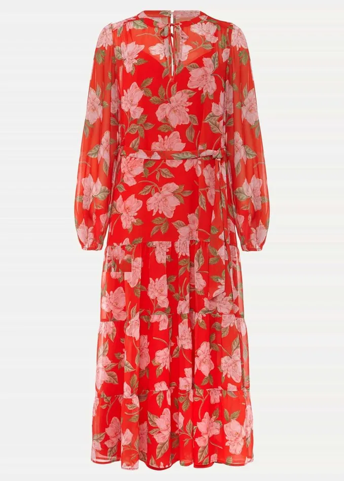 Phase Eight Philippa Floral Chiffon Maxi Dress Saffron Women Dresses