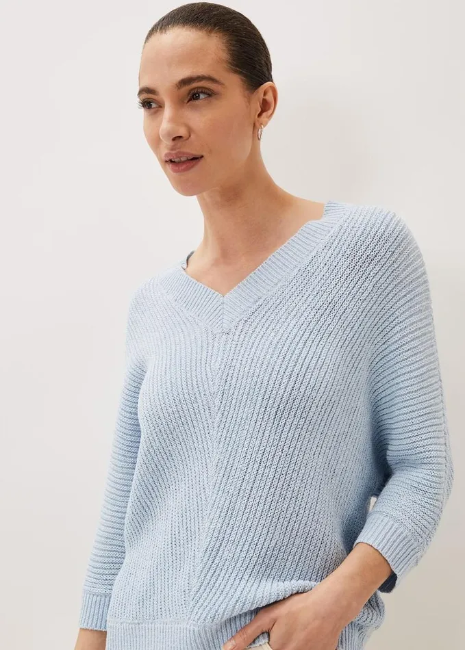 Phase Eight Pia VNeck Ribbed Jumper Soft Blue Women Knitwear