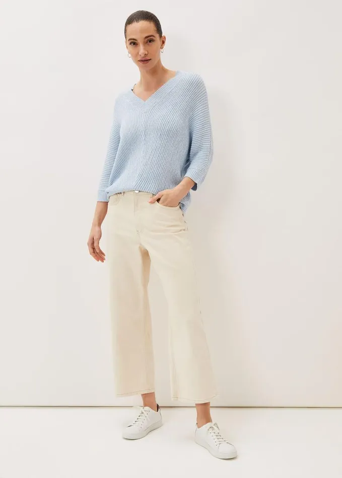 Phase Eight Pia VNeck Ribbed Jumper Soft Blue Women Knitwear