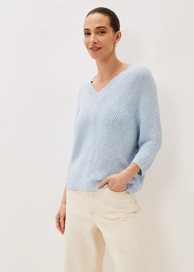 Phase Eight Pia VNeck Ribbed Jumper Soft Blue Women Knitwear