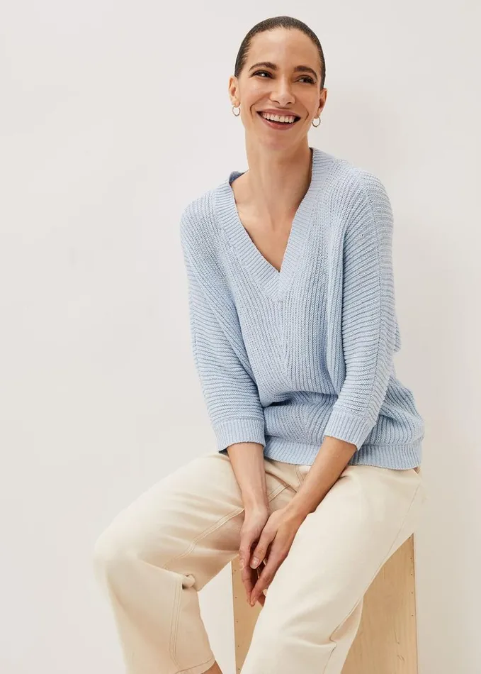 Phase Eight Pia VNeck Ribbed Jumper Soft Blue Women Knitwear