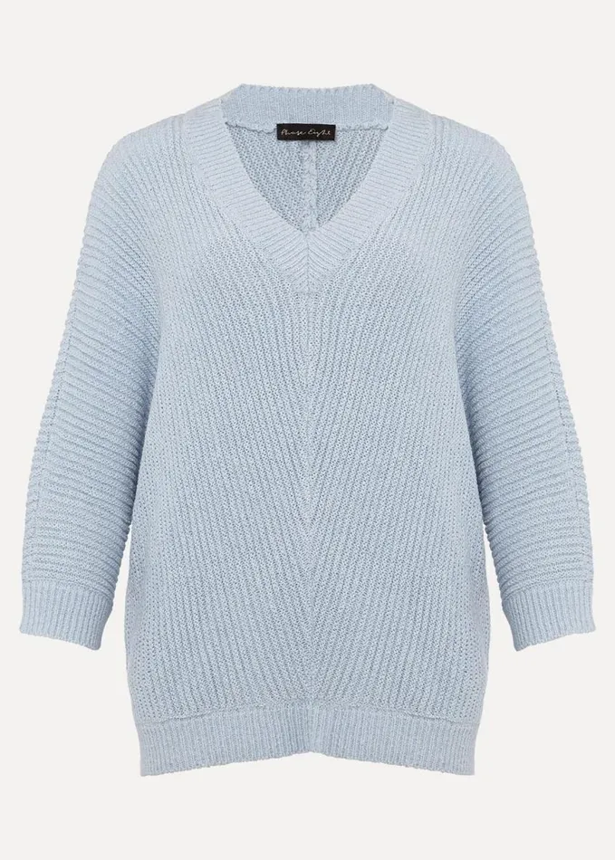Phase Eight Pia VNeck Ribbed Jumper Soft Blue Women Knitwear