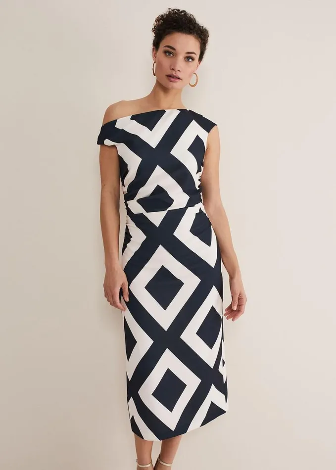 Phase Eight Posy Geo Fitted Dress Powder Pinknavy Women Dresses