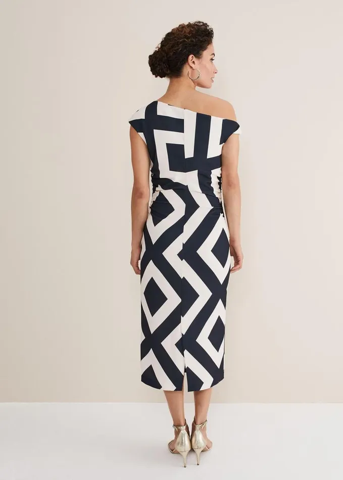 Phase Eight Posy Geo Fitted Dress Powder Pinknavy Women Dresses