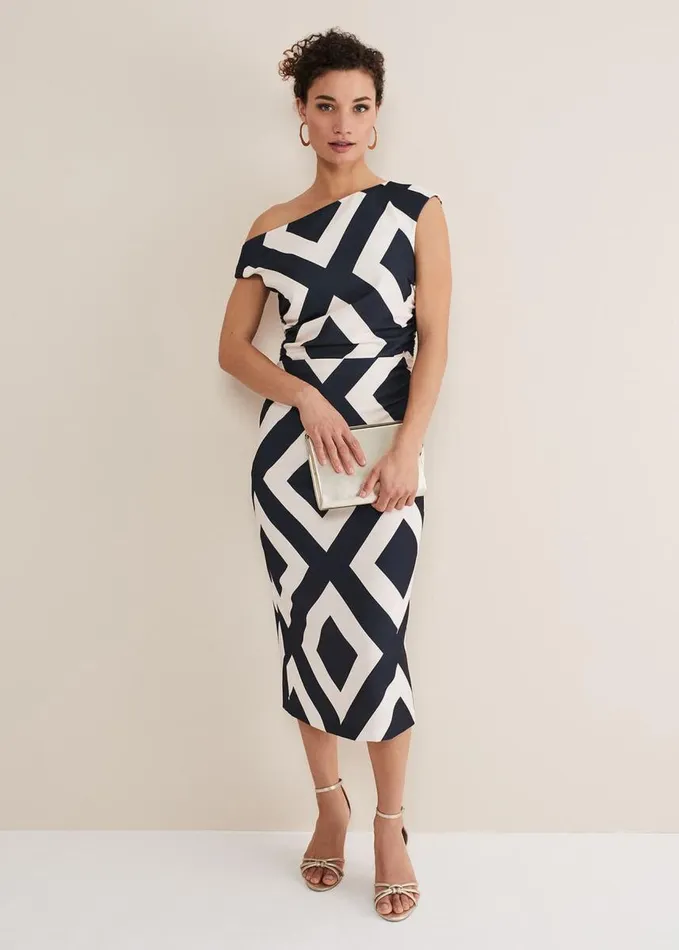 Phase Eight Posy Geo Fitted Dress Powder Pinknavy Women Dresses