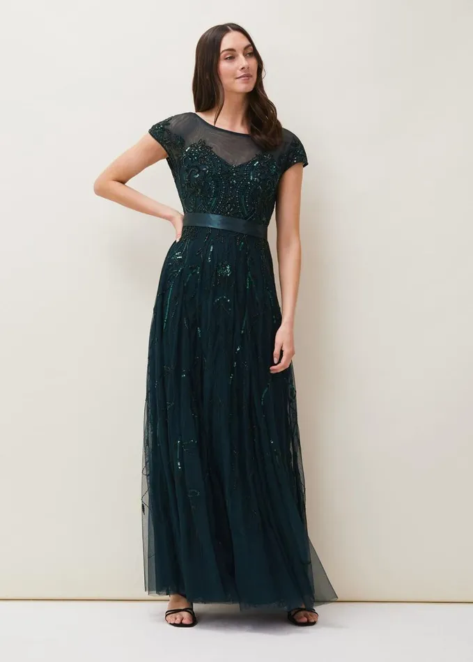 Phase Eight Renee Beaded Tulle Dress Emerald Women Dresses