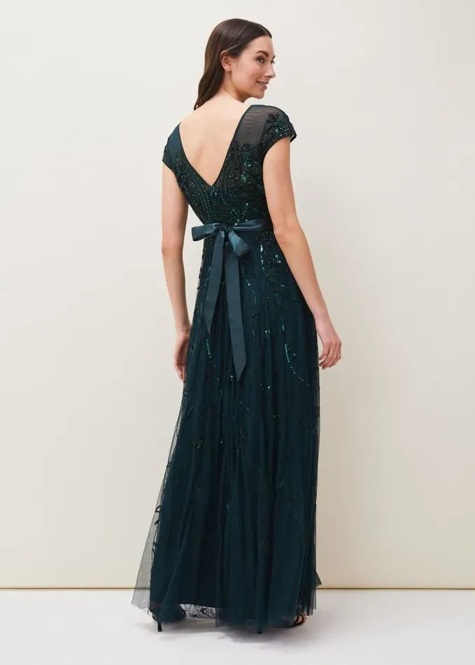 Phase Eight Renee Beaded Tulle Dress Emerald Women Dresses